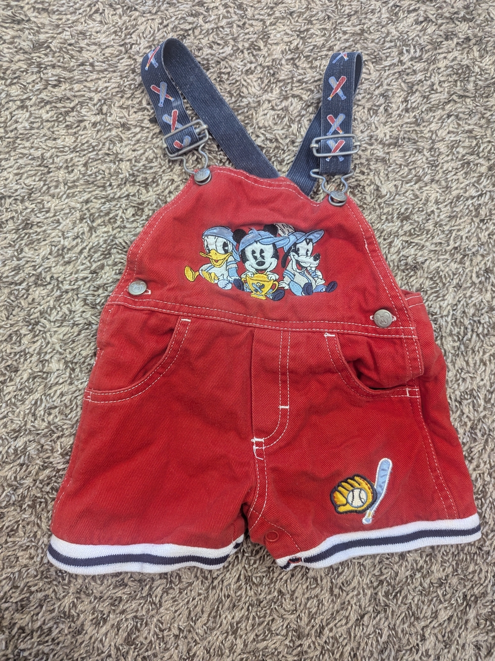Disney Red Short Overalls with Navy Straps